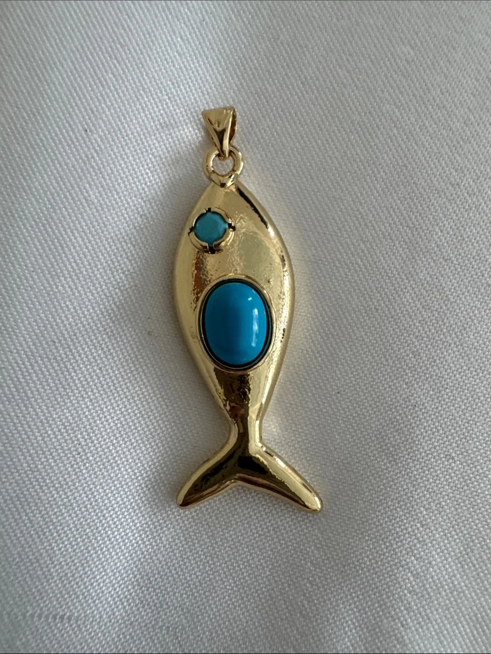 Gold Fish Pendant with Turquoise Accent - Pets Fish Accessory